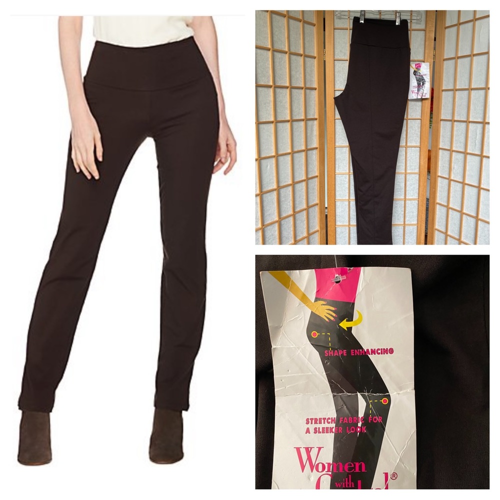 Women With Control Brown Tummy Control Tushy Lifter Slim Leg Pant SZ L New